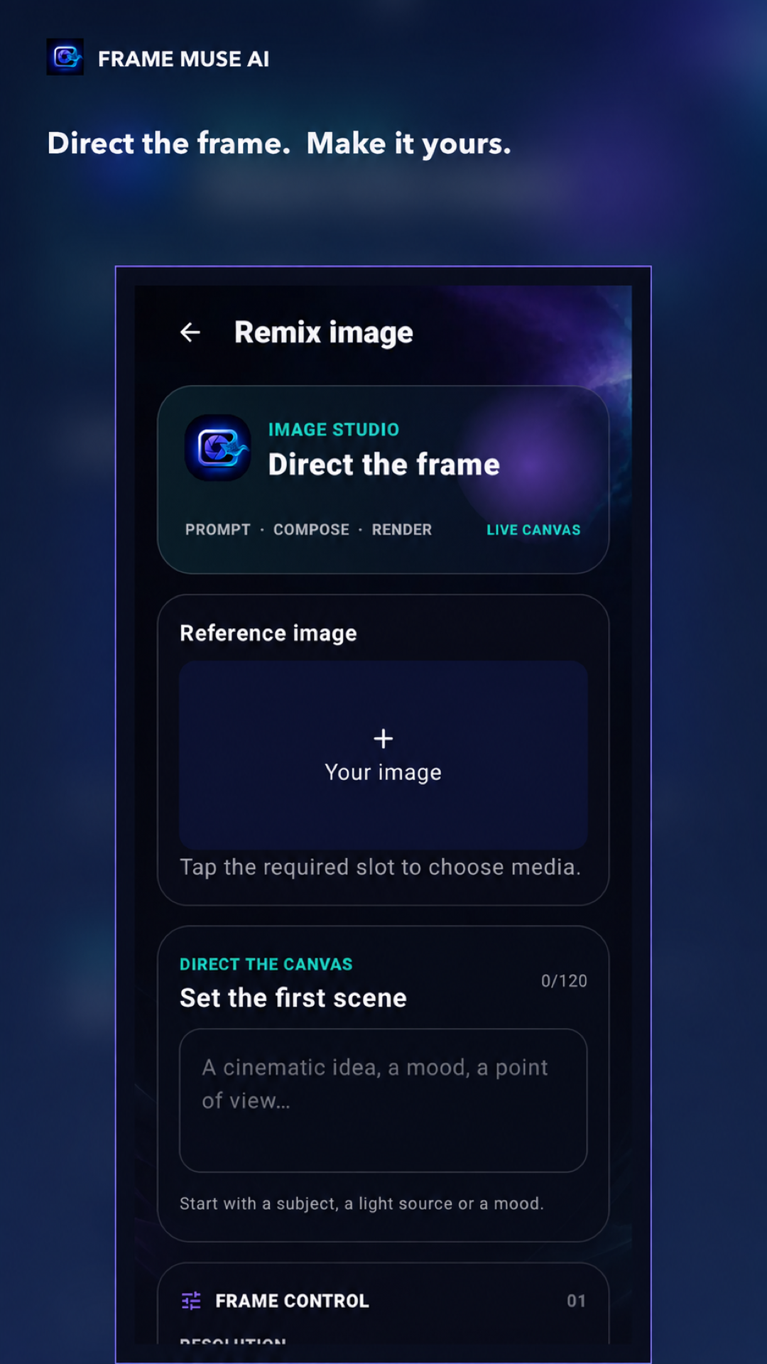 FrameMuse AI - Direct the frame interface